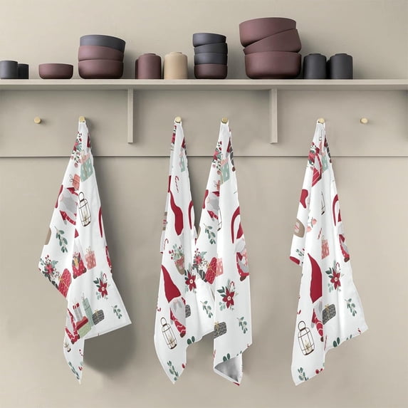 SKYSONIC Cute Christmas Gnome Kitchen Dish Towel Set,Drying Kitchen Towels Tea Towels Gift Set for Drying Cleaning Cooking Baking 4Pcs