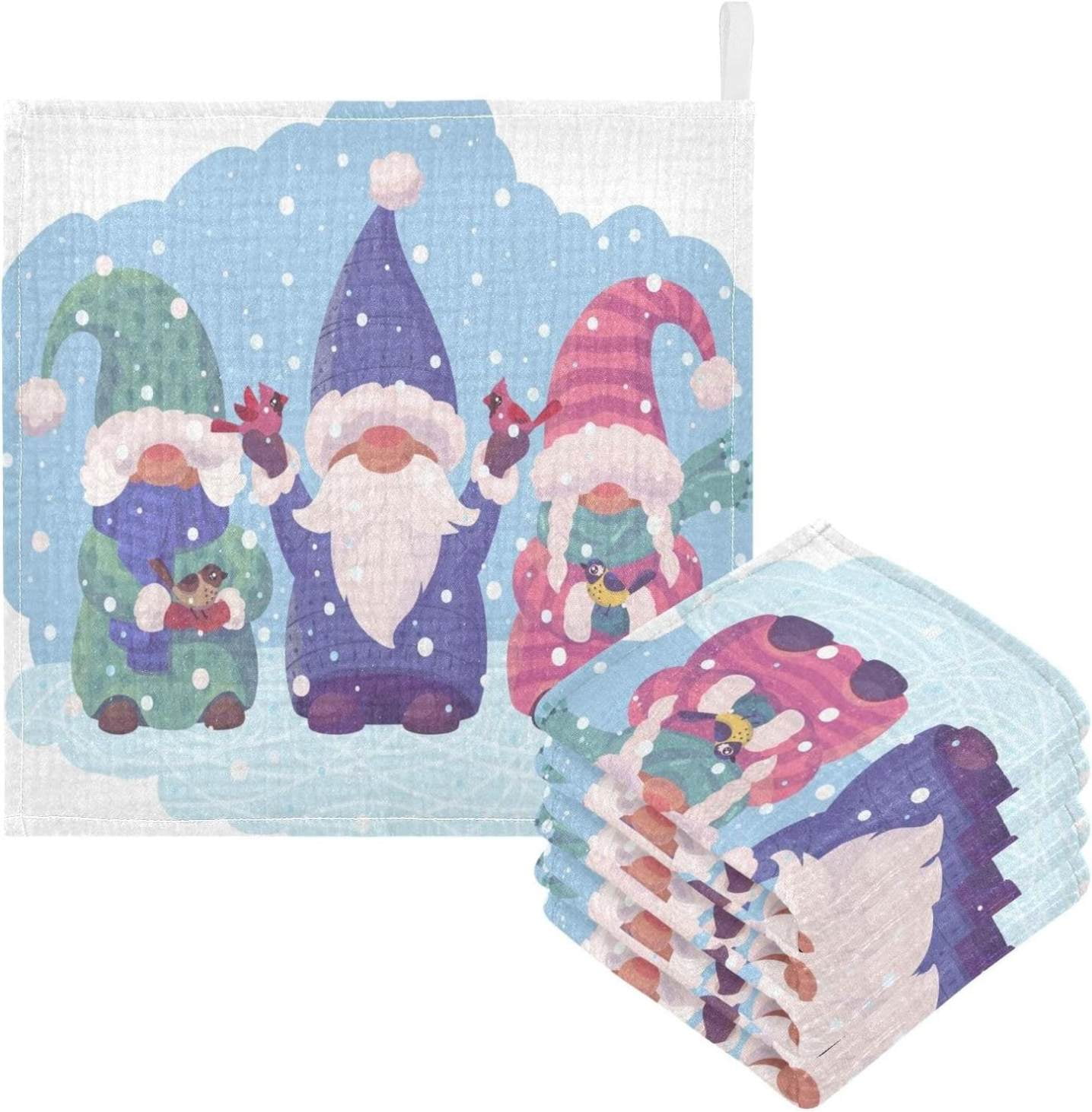 SKYSONIC Cute Christmas Gnomes Baby Muslin Washcloths Face Towel