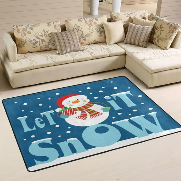 SKYSONIC Cute Christmas Snowman Non-Slip Area Rug, Let It Snow Floor Carpet Comfort Floor Mats Decor for Indoor Front Porch,Living Room, Bedroom,Kitchen ,36"×24"