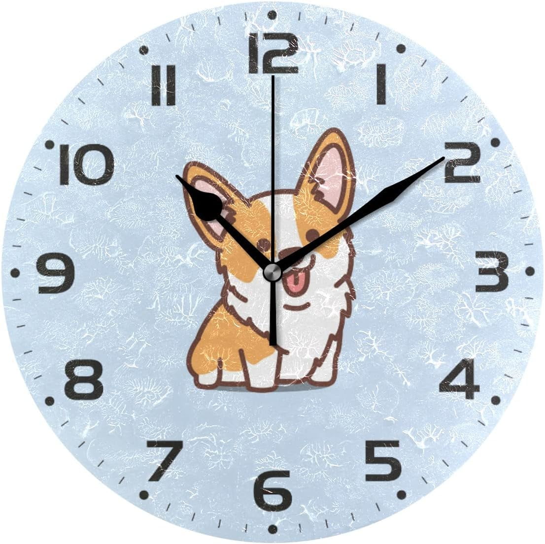 SKYSONIC Cute Corgi Dog Wall Clock 10 Inch Silent Non Ticking Round ...
