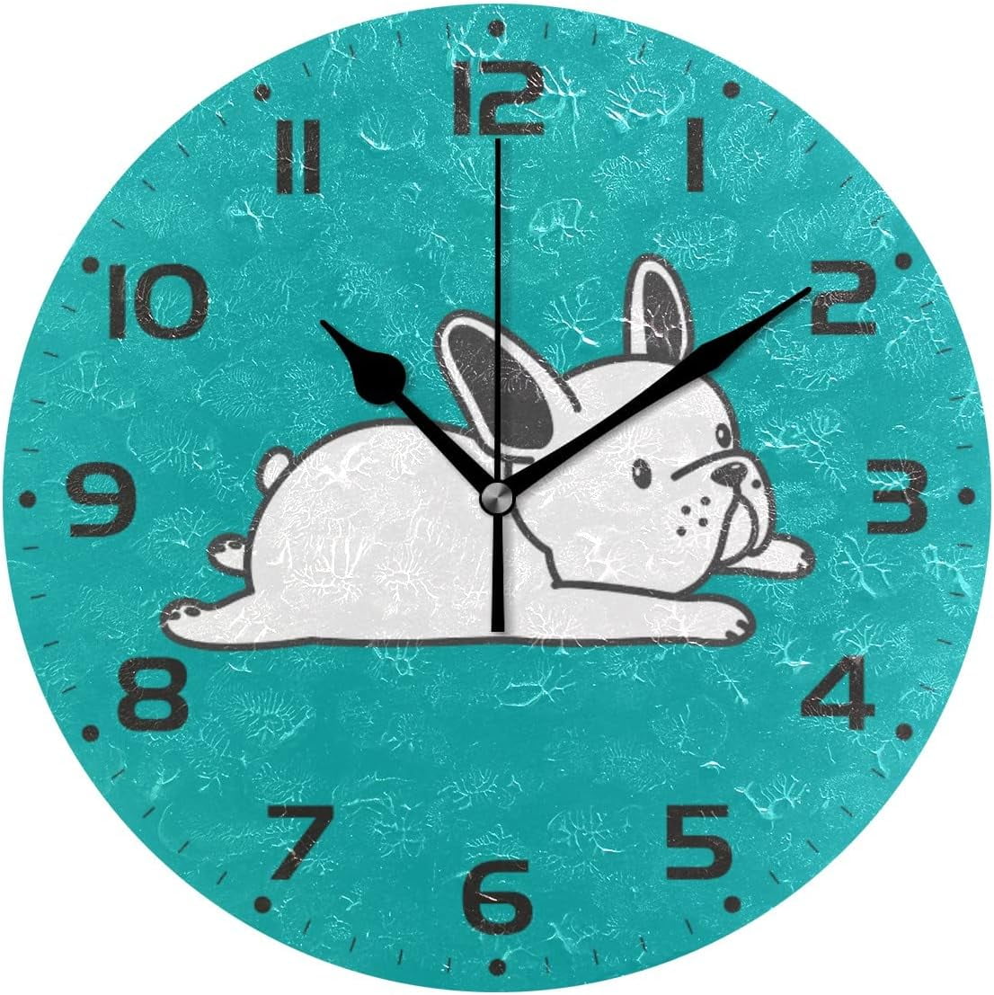 SKYSONIC Cute Dog on Tummy Wall Clock 10 Inch Silent Non Ticking Round ...