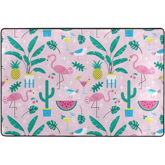 SKYSONIC Cute Flamingos and Plants Lightweight Carpet Mats Area Soft Rugs Floor Mat Doormat Decoration for Rooms Entrance 36x24 inches