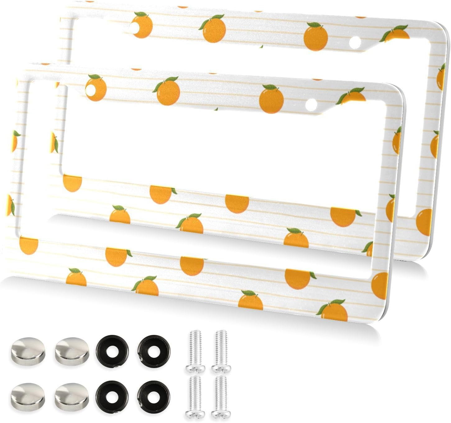 SKYSONIC Cute Fruit Orange License Plate Frame 2 Pack Universal Stainless Steel License Plate