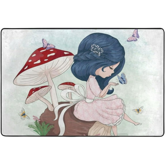 SKYSONIC Cute Girl with Butterfly Lightweight Carpet Mats Area Soft Rugs Floor Mat Doormat Decoration for Rooms Entrance 36x24 inches