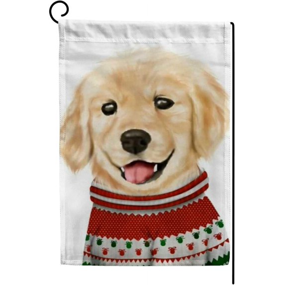 SKYSONIC Cute Golden Retriever Dog in Christmas Sweater Double Side Print Garden House Sports Flag 12x18 in Polyester Decorative Flag Banner for Outside House Flowerpot