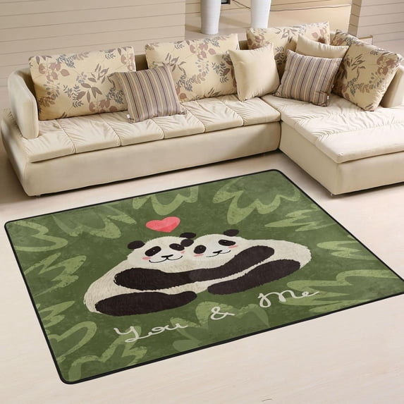 SKYSONIC Cute Panda Couple Heart Non-Slip Area Rug, Valentines Day Cartoon Floor Carpet for Indoor Front Porch,Living Room, Bedroom,Kitchen ,36"x24"