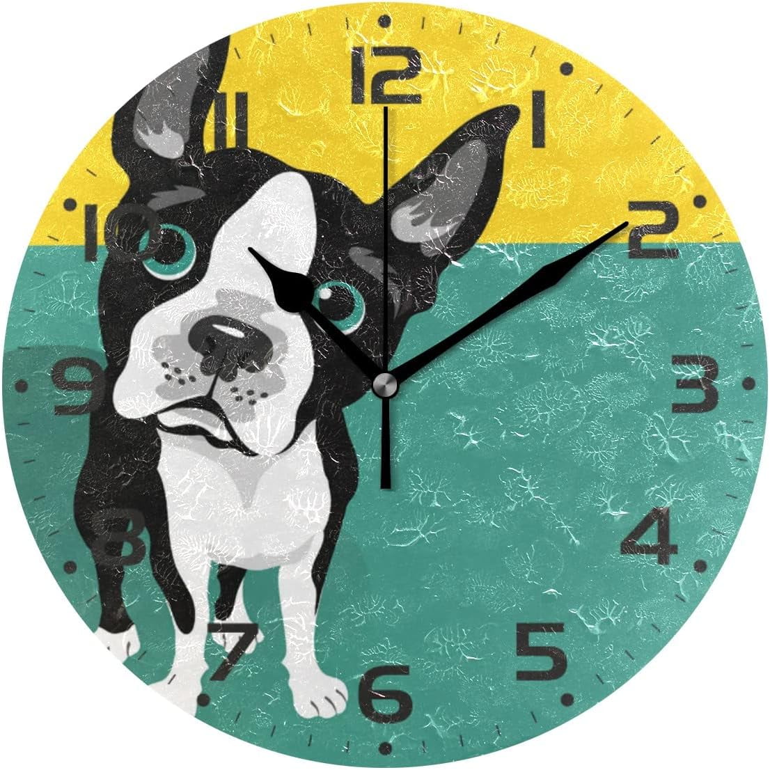 SKYSONIC Cute Puppy Dog Wall Clock 10 Inch Silent Non Ticking Round ...