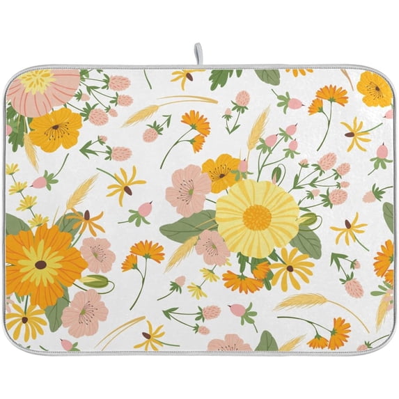 SKYSONIC Cute Spring Flowers Microfiber Dish Drying Mat Absorbent Dish Draining Mat Large Size 18 x 24 Dishes Drainer Mat for Countertop Dish Drying Pads