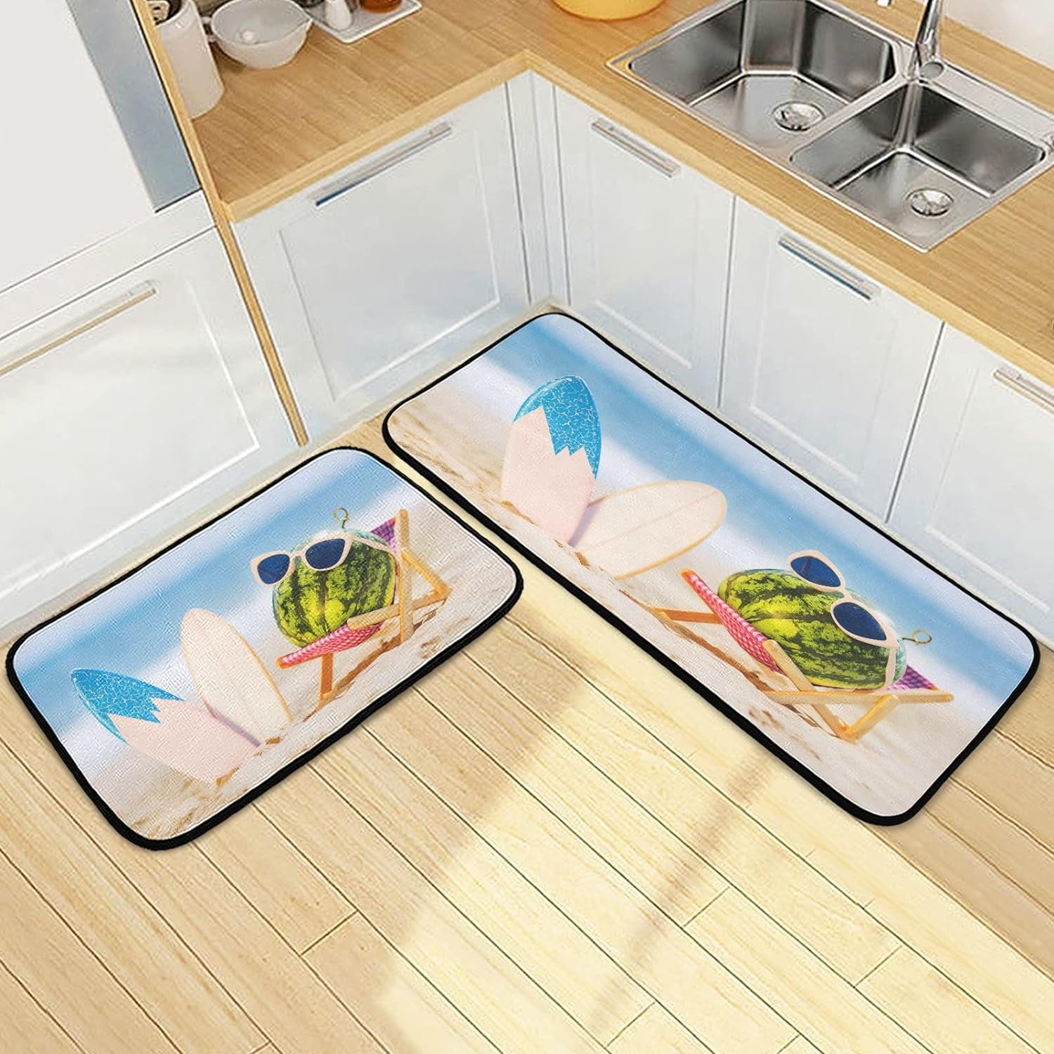 SKYSONIC Cute Watermelon Surfboard Kitchen Mats and Rugs Beach Happy ...