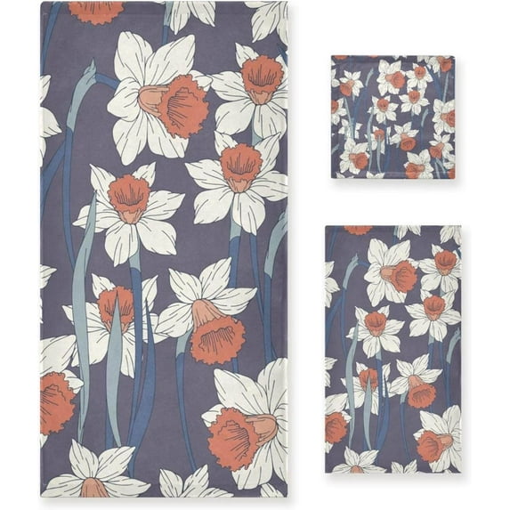SKYSONIC Daffodils Flower Bath Towels Soft Absorbent Bath Towels Bath Towel Set of 3 for Home Hotel Bathroom Decor