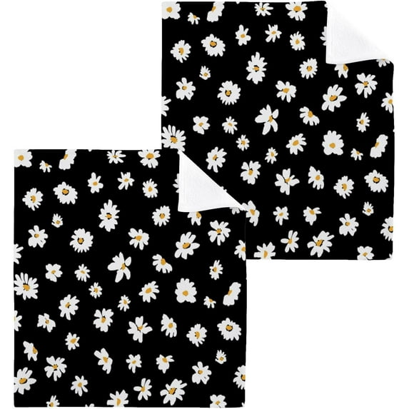SKYSONIC Daisy Flower Washcloths Set of 4, Highly Absorbent Soft Cotton Fingertip Towels for Bathroom, Kitchen, Gym, Spa, Home Decor 12 x 12 Inch
