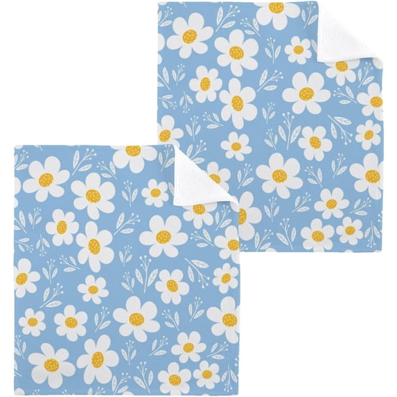 SKYSONIC Daisy Flower Washcloths Set of 4, Highly Absorbent Soft Cotton Fingertip Towels for Bathroom, Kitchen, Gym, Spa, Home Decor 12 x 12 Inch