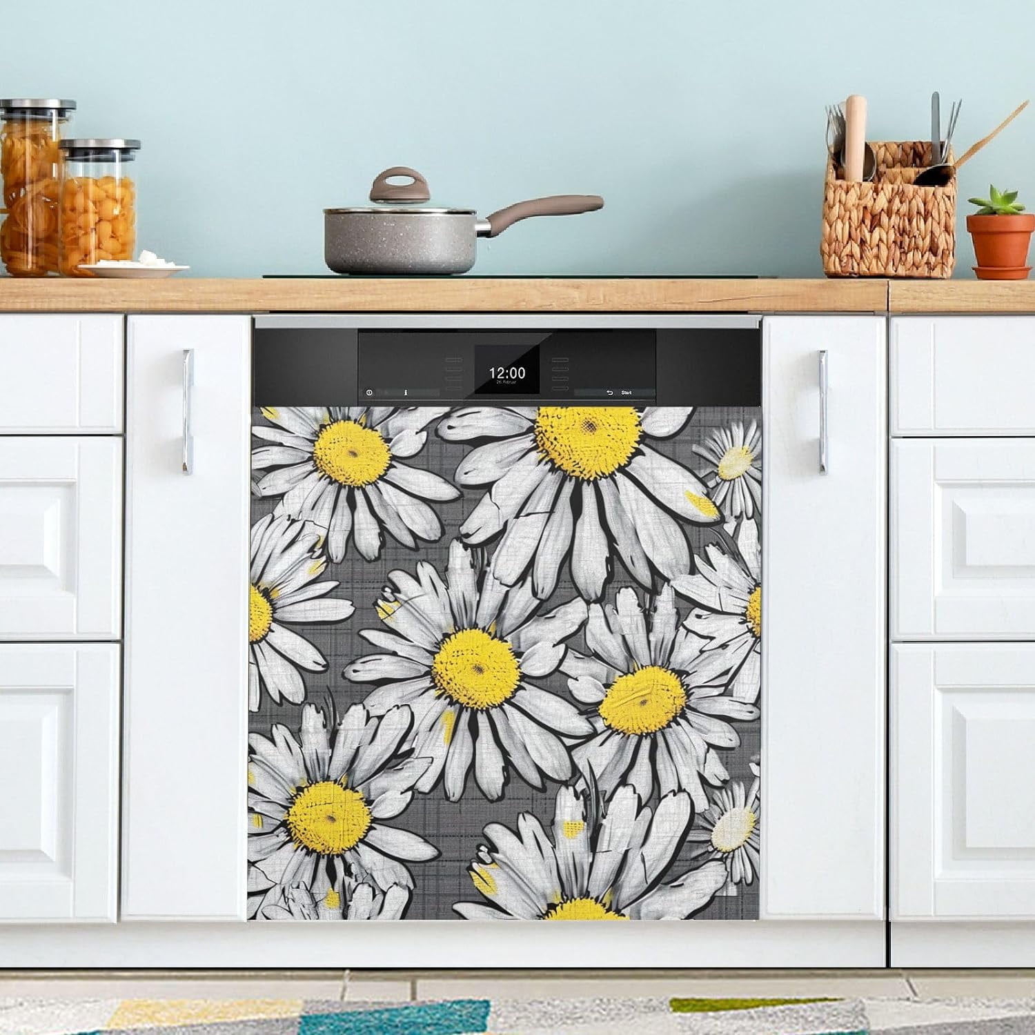 SKYSONIC Daisy Pattern Dishwasher Cover for The Front Door
