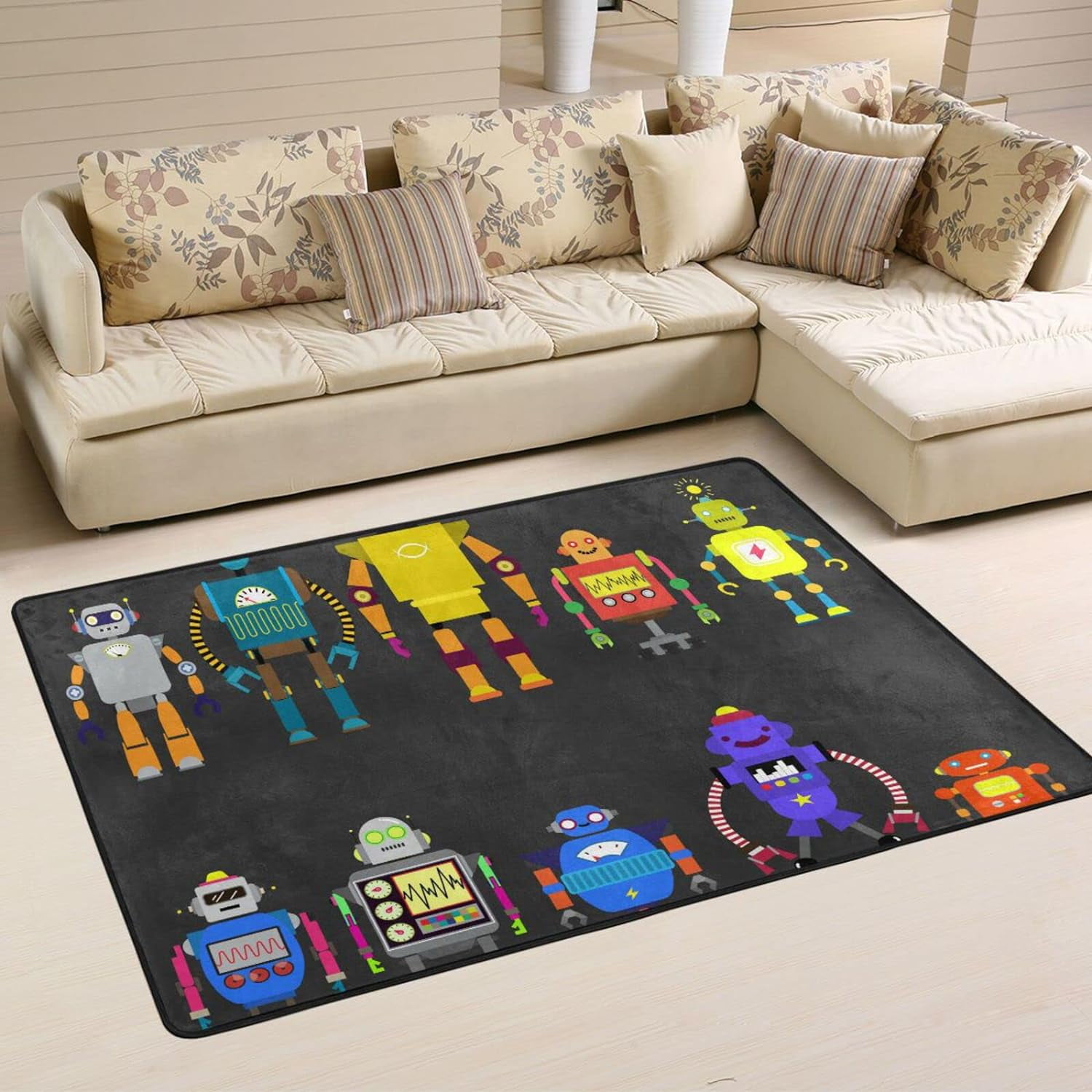 SKYSONIC Different Cartoon Robots Area Rug 72 ×48in Non-Slip Floor ...
