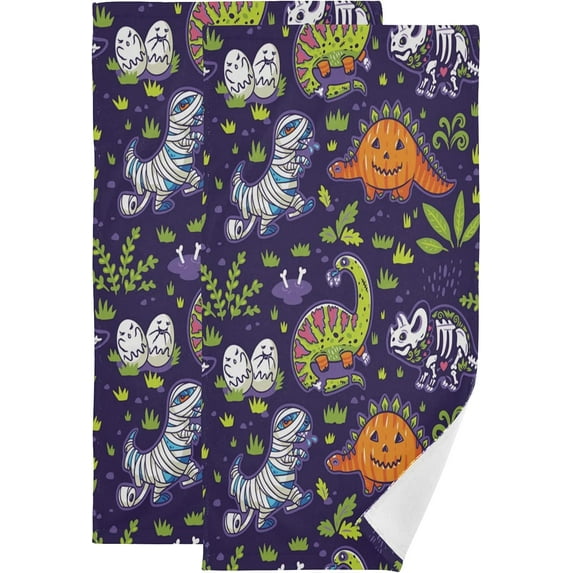 SKYSONIC Dinosaur Soft Hand Towels set of 2, Absorbent Bath Towel Decorative Fingertip Towels for Bathroom Gym Spa Hotel Beach Swimming Pool,14.4 x 28.3 inch