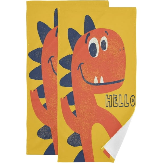 SKYSONIC Dinosaur Soft Hand Towels set of 2, Absorbent Bath Towel Decorative Fingertip Towels for Bathroom Gym Spa Hotel Beach Swimming Pool,14.4 x 28.3 inch