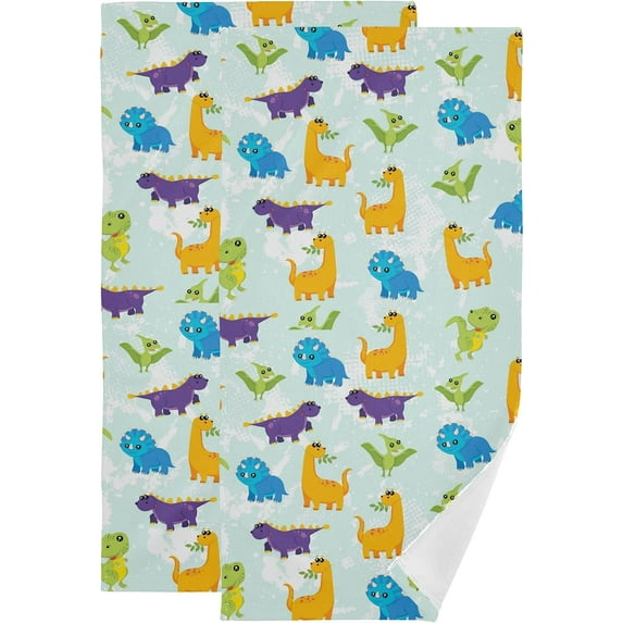 SKYSONIC Dinosaur Soft Hand Towels set of 2, Absorbent Bath Towel Decorative Fingertip Towels for Bathroom Gym Spa Hotel Beach Swimming Pool,14.4" x 28.3"
