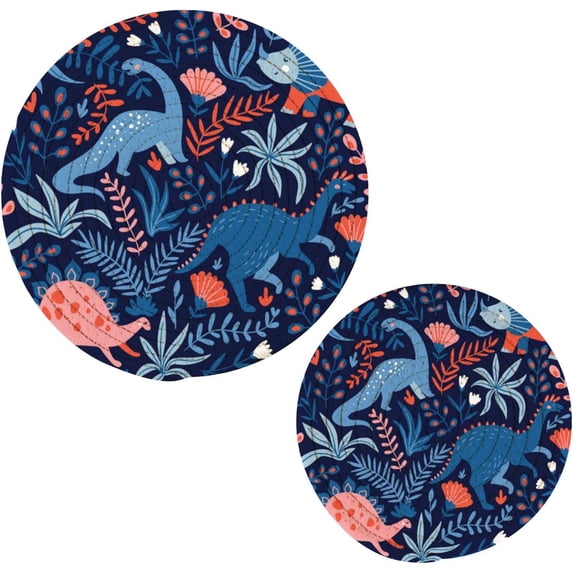 SKYSONIC Dinosaurs Tropical Leaves Pot Holders Trivets, 2 Pcs Heat Resistant Trivets,Animal Summer Cotton Thread Weave Mats for Hot Pads Pans Pot Bowl Teapot for Kitchen Decor