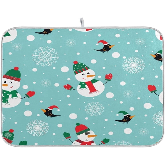 SKYSONIC Dish Drying Mat for Kitchen Counter Dish Drying Pad Dish Mat, Snowman Snowflakes Christmas Trees Drying Mat for Coffee Machine Dish Rack 16x18 inch