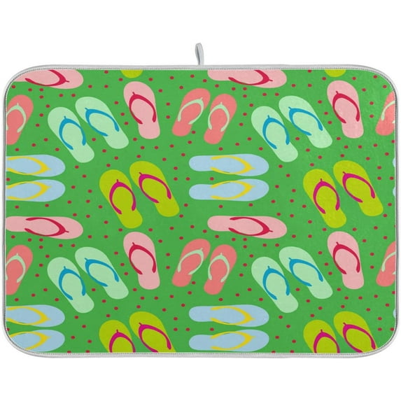 SKYSONIC Dish Drying Mat for Kitchen Counter Flip Flops Summer Eco Friendly Drying Mat - Easy to Clean Heat Resistant Dish Mat - 16x18