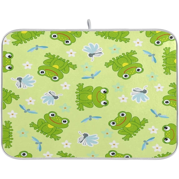 SKYSONIC Dish Drying Mat for Kitchen Counter Funny Frogs Eco Friendly Drying Mat - Easy to Clean Heat Resistant Dish Mat - 18x24