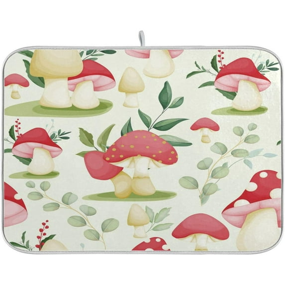 SKYSONIC Dish Drying Mat for Kitchen Counter Mushroom and Leaves Eco Friendly Drying Mat - Easy to Clean Heat Resistant Dish Mat - 16x18