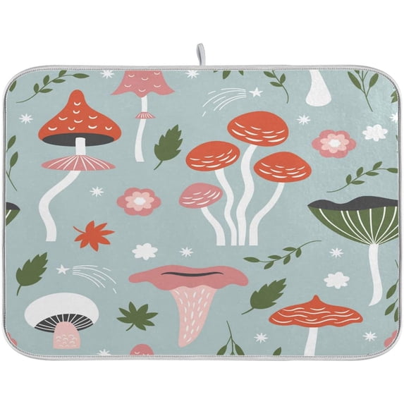 SKYSONIC Dish Drying Mat for Kitchen Counter Pink Mushrooms Eco Friendly Drying Mat - Easy to Clean Heat Resistant Dish Mat - 18x24