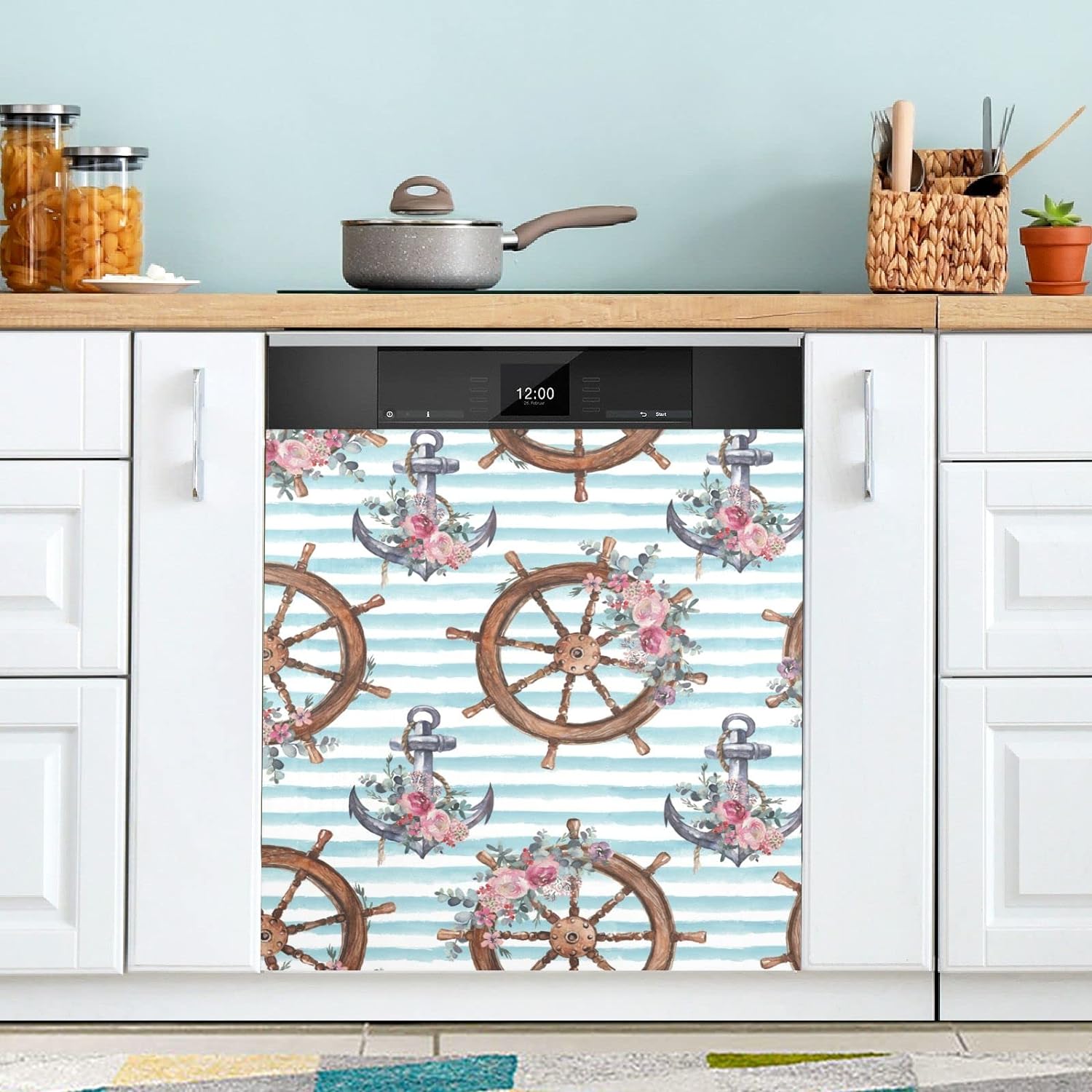 SKYSONIC Dishwasher Cover Watercolor Nautical Floral