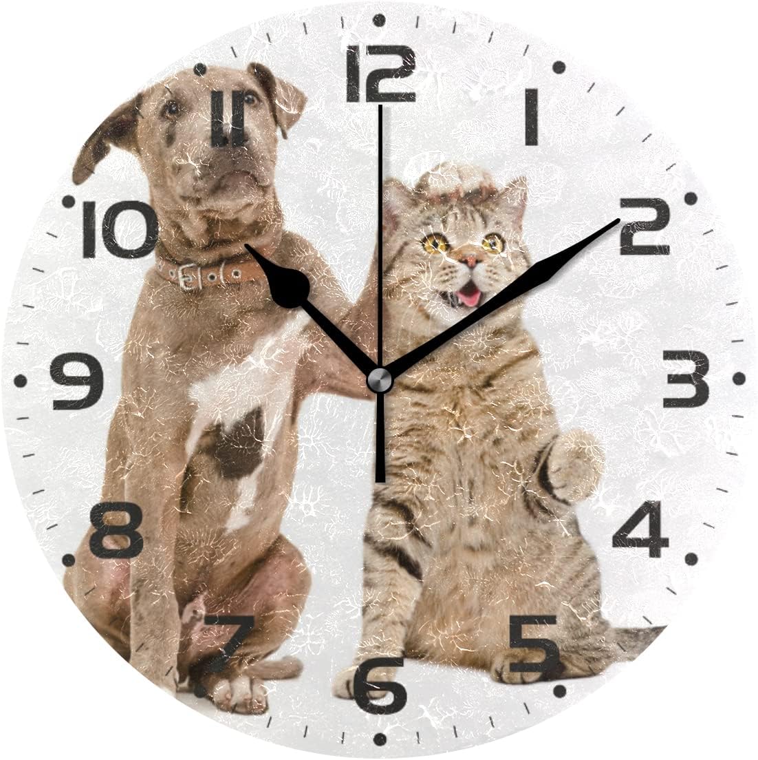 SKYSONIC Dog Cat Wall Clock 10 Inch Silent Non Ticking Round Clock Oil ...