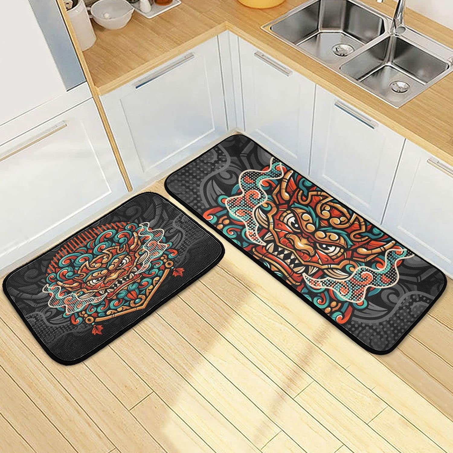 SKYSONIC Dog Esport Mascot Kitchen Rugs Set of 2, Vintage Floor Runner ...