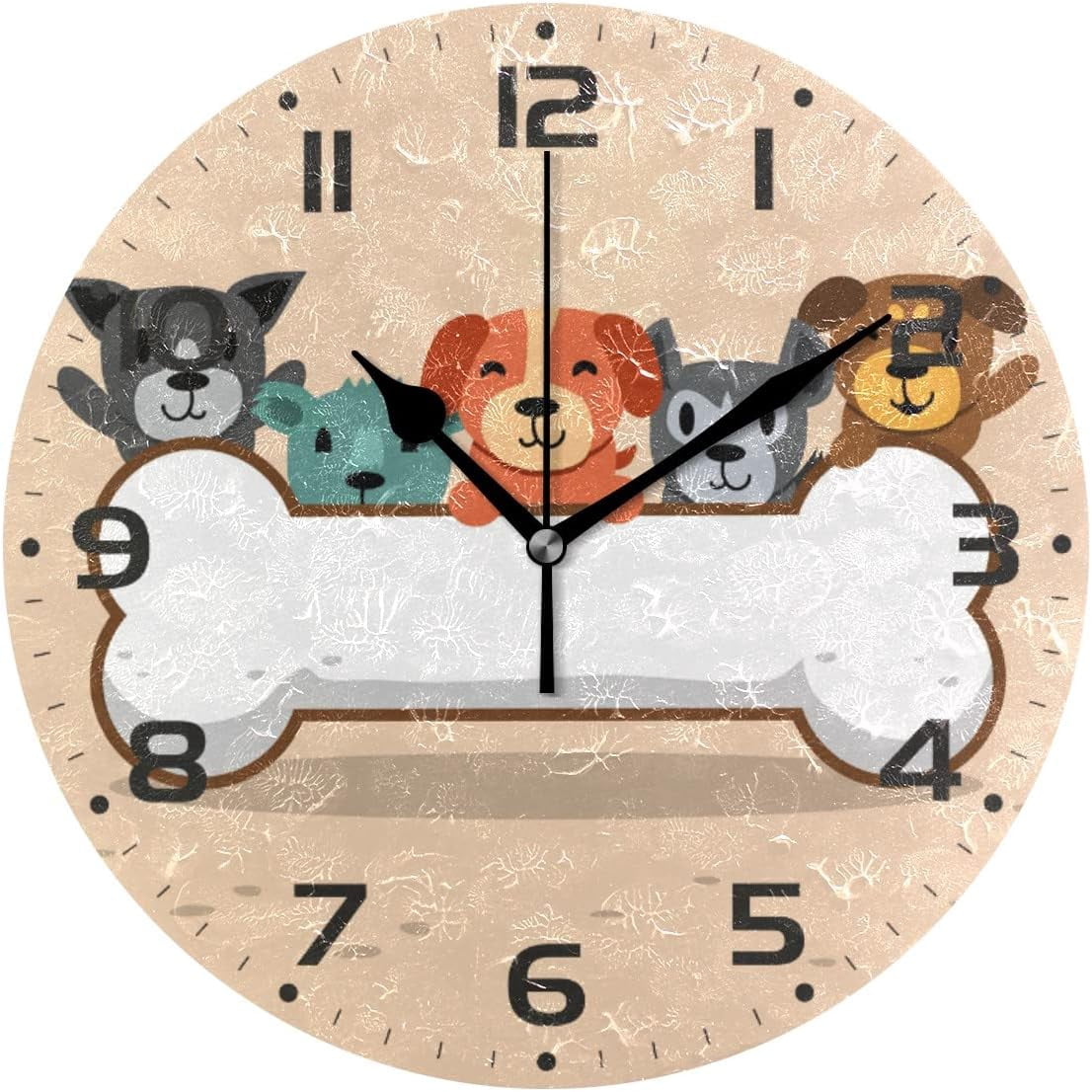 SKYSONIC Dog Wall Clock 10 Inch Silent Non Ticking Round Clock Oil ...