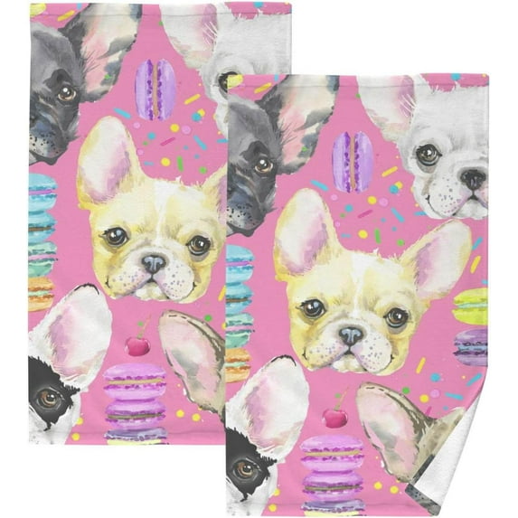 SKYSONIC Doggy Dessert Patterned Hand Towels 2 PCS, Cotton Bath Towel for Drying Face Hands Body ,Absorbent Lightweight Towels for Bathroom Ktichen Travel Gym, 16"x28"