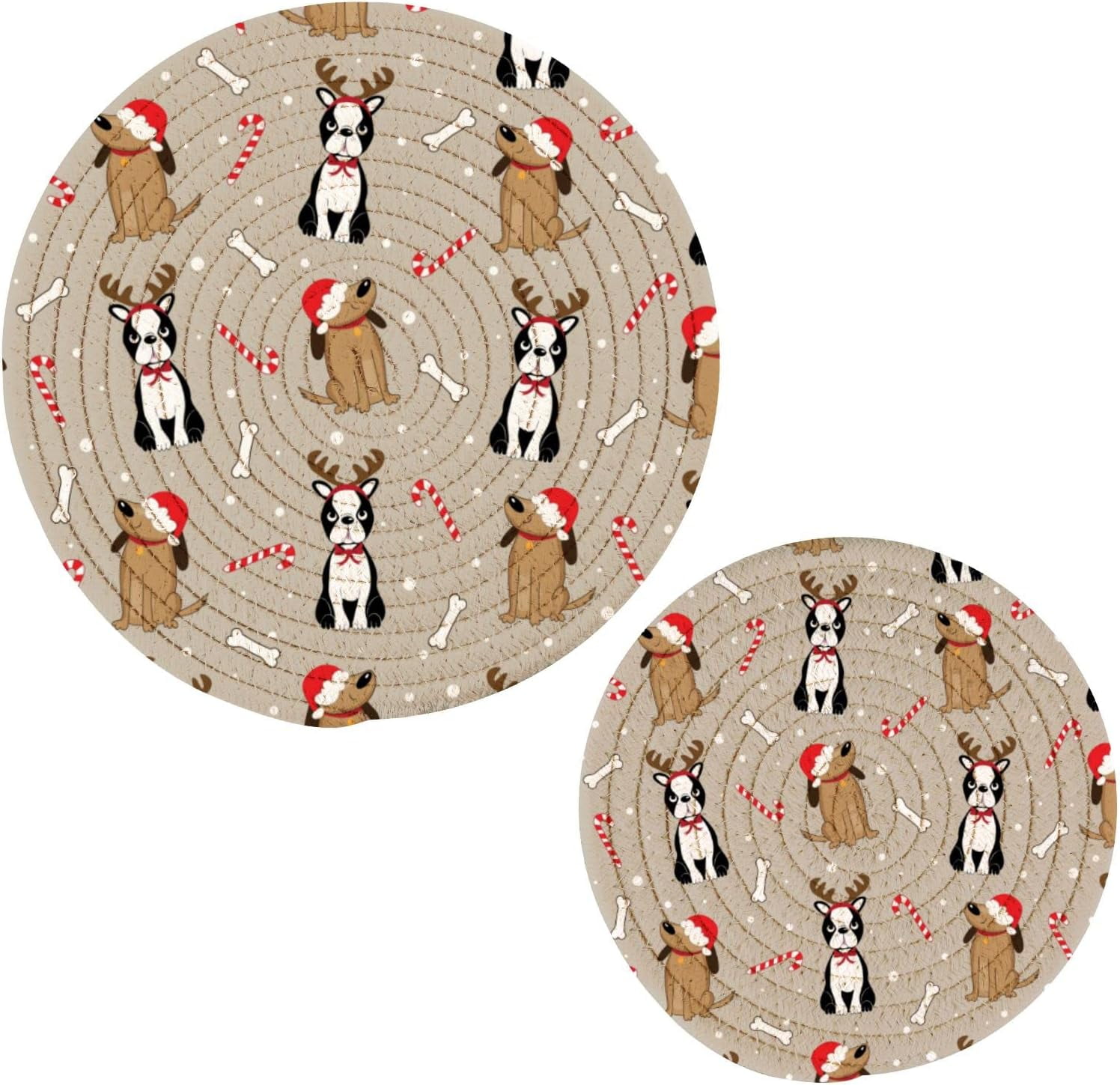 SKYSONIC Dogs Candy Cane Pot Holders Trivets, 2 Pcs Heat Resistant