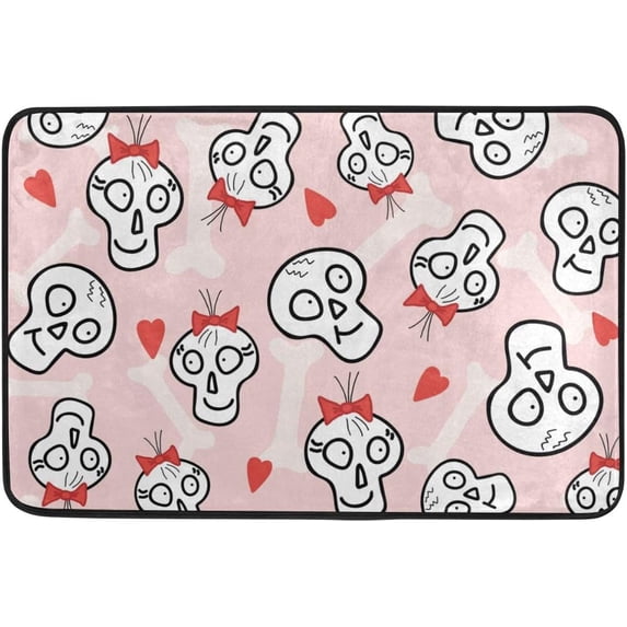 SKYSONIC Doormat Skulls with Red Hearts Lightweight Non Slip Indoor Outdoor Entryway Rugs Floor Mat for Bathroom Kitchen Entrance 23.6 x 15.7 inches