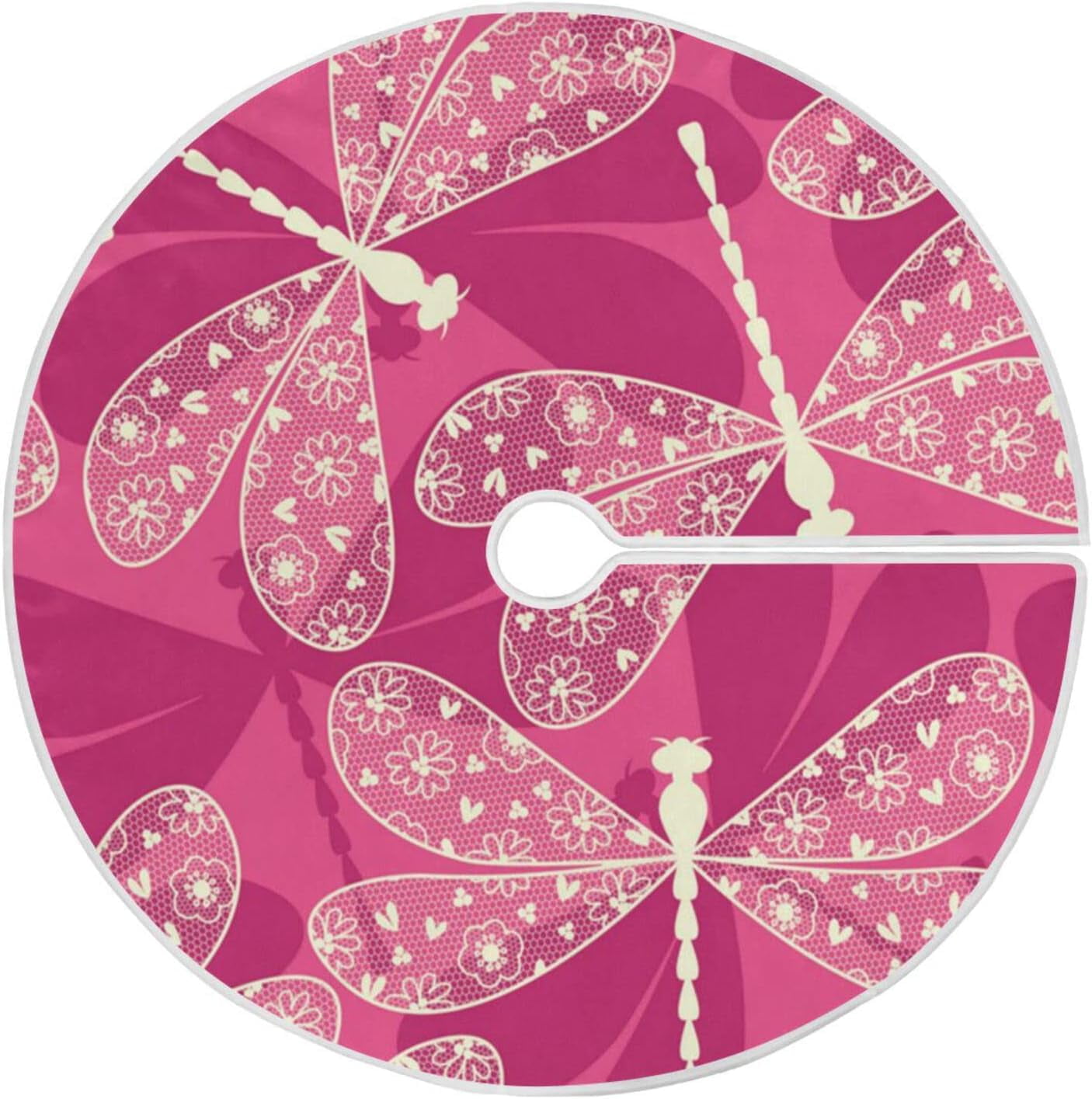 SKYSONIC Dragonfly Pink Christmas Tree Skirt 48" Christmas Decorations