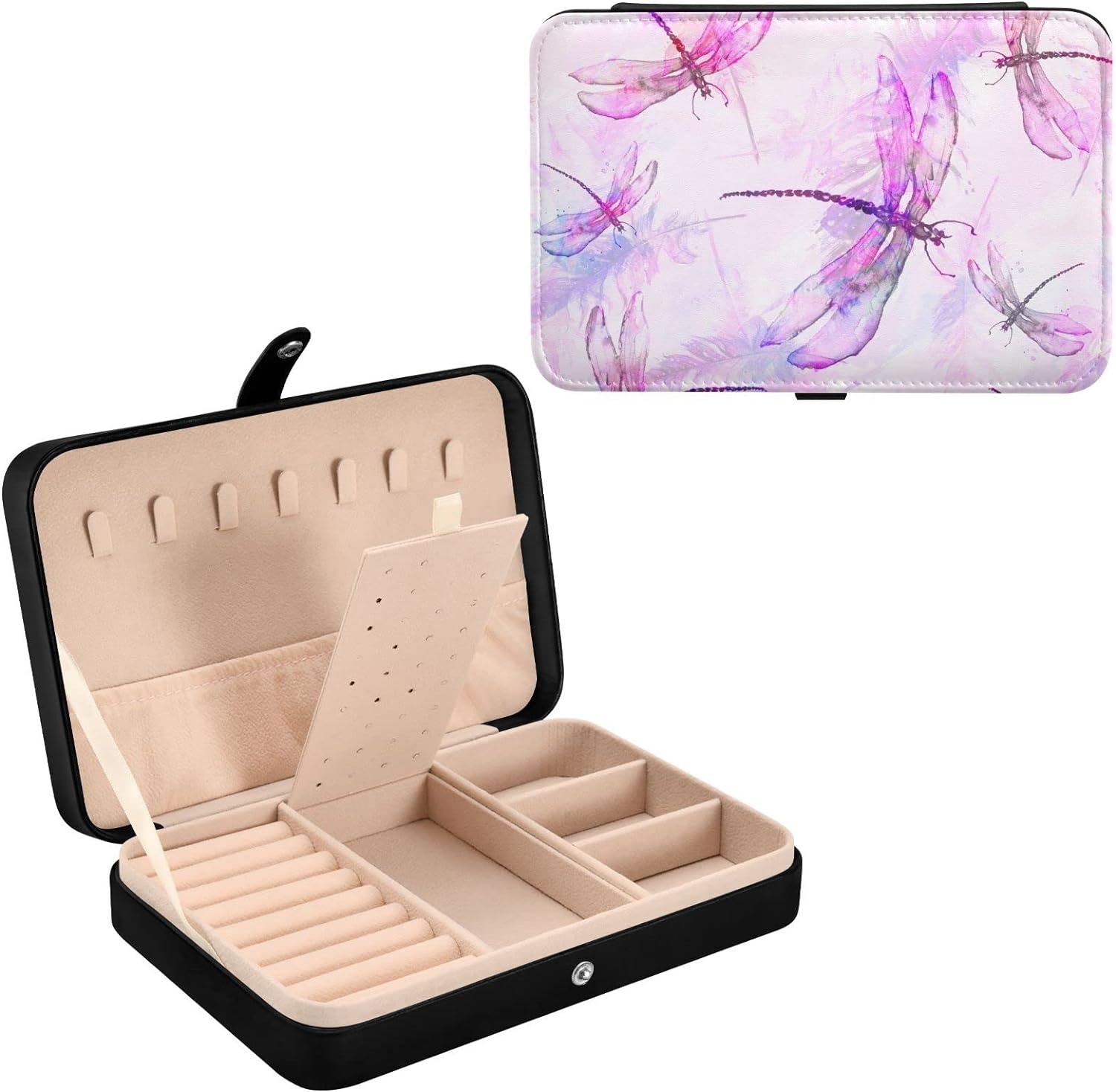 Mini Travel Jewelry Case - 3 Pcs Pink Foldable Velvet Organizer For Earrings, Rings, Necklaces