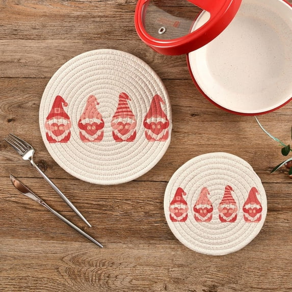 SKYSONIC Dwarfs Pink Red Hearts Pot Holders Trivets, 2 Pcs Heat Resistant Trivets,St Valentine’s Day Cotton Thread Weave Mats for Hot Pads Pans Pot Bowl Teapot for Kitchen Decor