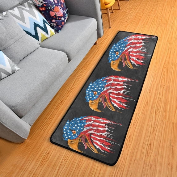 SKYSONIC Eagle Labor Day Runner Rug with Rubber Backing, USA Flag Non Slip Entryway Rug Runner Washable Soft Area Rug Carpet for Hallway Bedroom Kitchen Decor,2'x6'