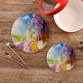 thumbnail image 1 of SKYSONIC Easter Bunny Eggs Lavender Trivet Round Hot Pads, Set of 2 Sunny Wooden Table Pot Holder Heat Resistant Trivets Cotton Thread Weave Mats for Kitchen Counter Hot Dishes Pot Teapot Table Decor, 1 of 7