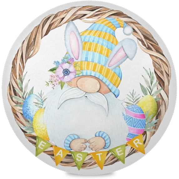 SKYSONIC Easter Bunny Eggs Round Placemats for Dining Table Non-Slip Heat-Resistant Polyester Table Mats Set of 1 Washable Table Mats for Kitchen Dining Table Decoration
