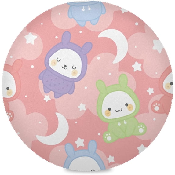 SKYSONIC Easter Bunny Eggs Round Placemats for Dining Table Non-Slip Heat-Resistant Polyester Table Mats Set of 1 Washable Table Mats for Kitchen Dining Table Decoration