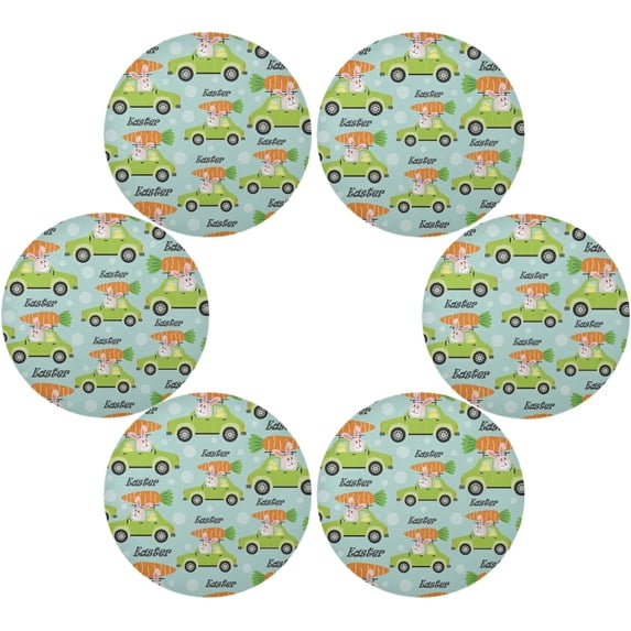 SKYSONIC Easter Bunny Eggs Round Placemats for Dining Table Non-Slip Heat-Resistant Polyester Table Mats Set of 6 Washable Table Mats for Kitchen Dining Table Decoration