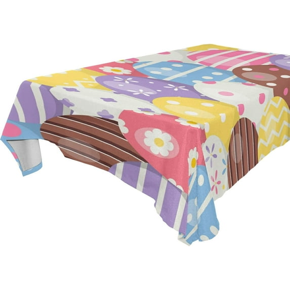 SKYSONIC Easter Bunny Eggs Tablecloth Waterproof Washable Polyester Square Table Cover Durable Tablecloth for Kitchen Dining Table Party Decor (54 X 54 Inch)