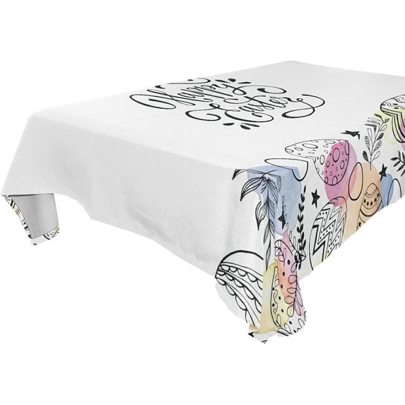 SKYSONIC Easter Bunny Eggs Tablecloth Waterproof Washable Polyester Square Table Cover Durable Tablecloth for Kitchen Dining Table Party Decor (54 X 54 Inch)