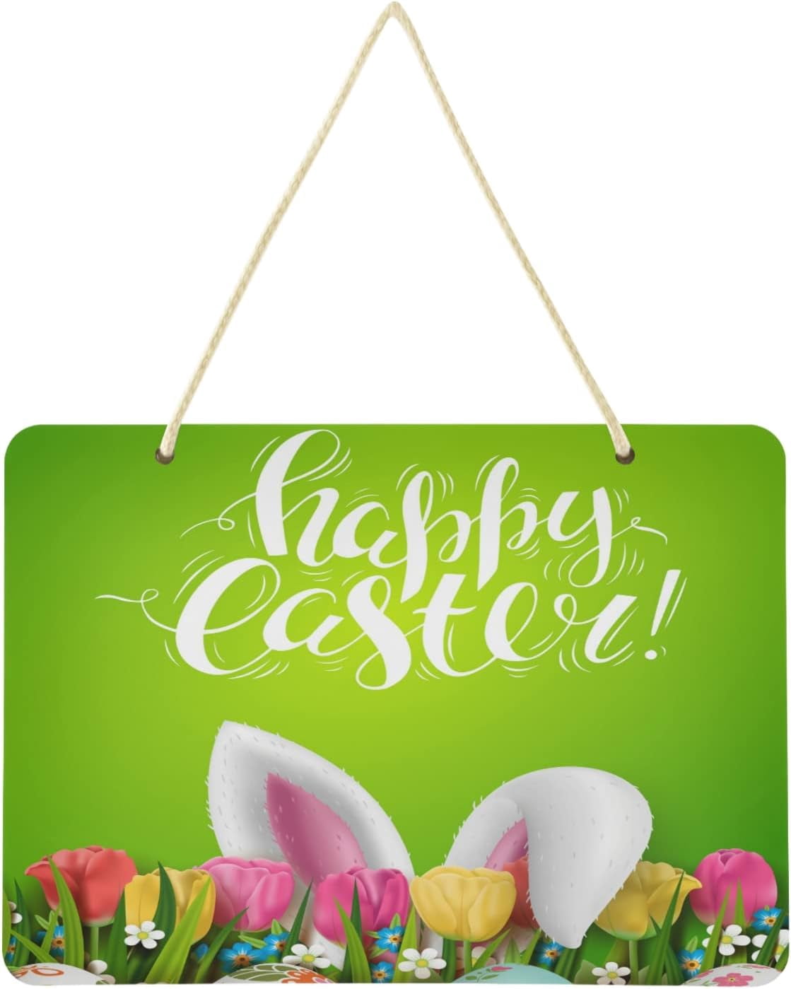 SKYSONIC Easter Bunny Eggs Welcome Sign Front Door Decor Wall Hanging ...