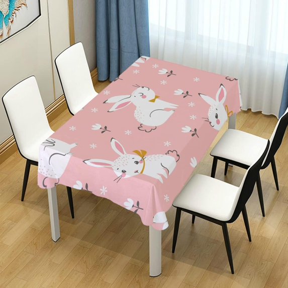 SKYSONIC Easter Bunny Flowers Rectangle Tablecloth Spill-Proof Polyester Table Cloth Table Cover for Kitchen Dining Picnic Holiday Party Decoration,60x120 Inch