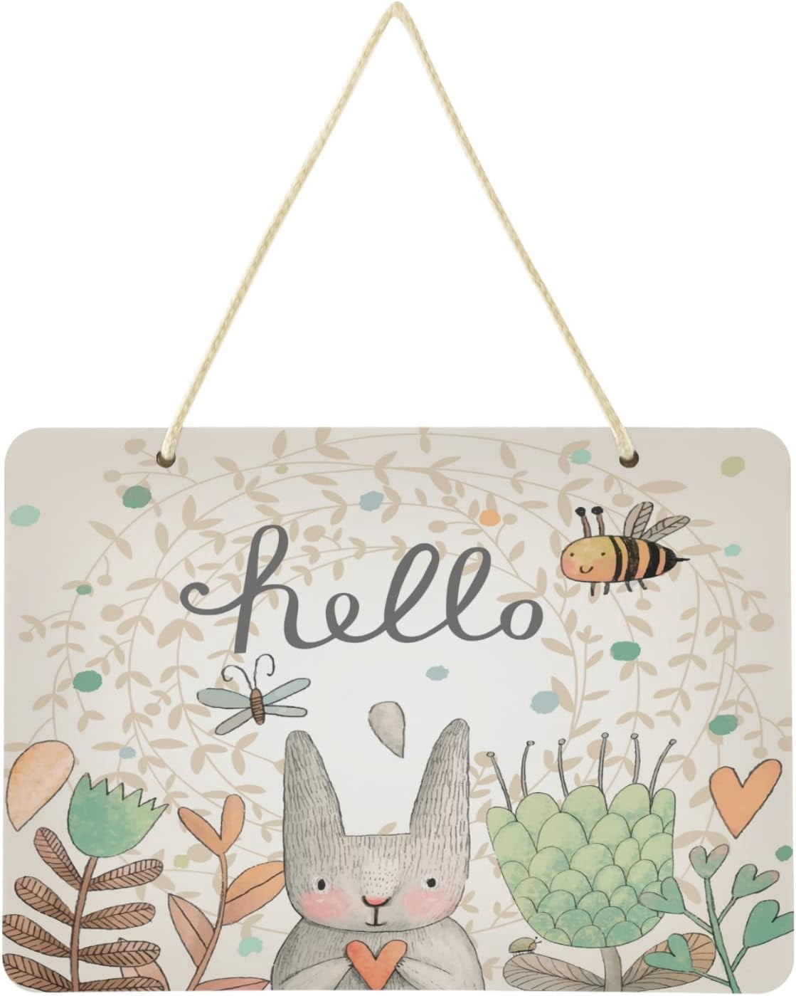 SKYSONIC Easter Bunny Welcome Sign Front Door Decor Wall Hanging Plaque ...