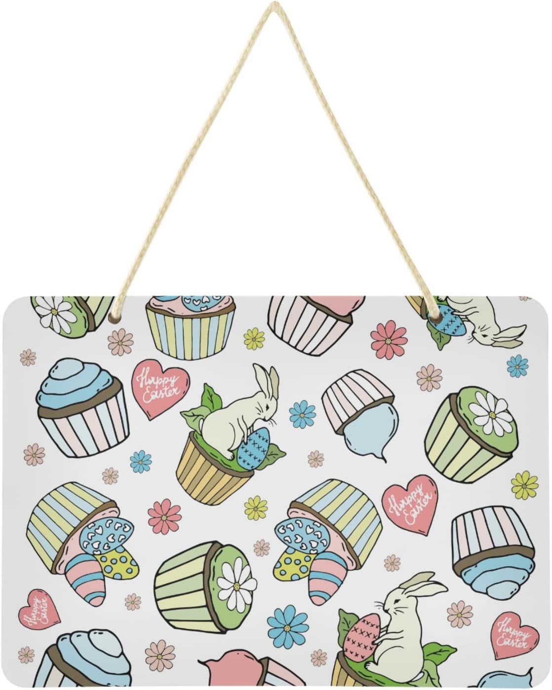 SKYSONIC Easter Bunny Welcome Sign Front Door Decor Wall Hanging Plaque ...