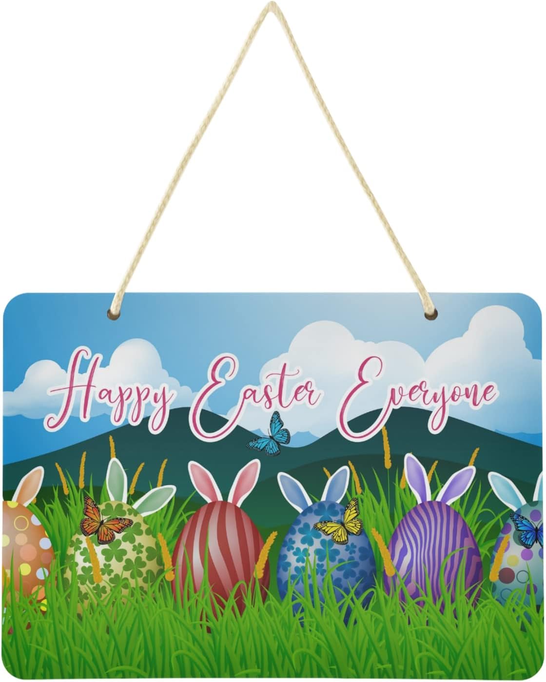 SKYSONIC Easter Butterflies Welcome Sign Front Door Decor Wall Hanging ...