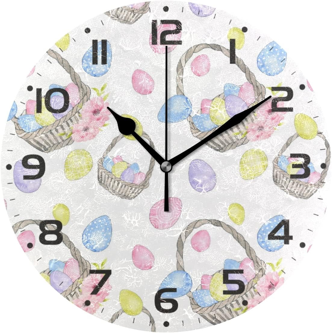 SKYSONIC Easter Egg Wall Clock 10 Inch Silent Non Ticking Round Clock ...